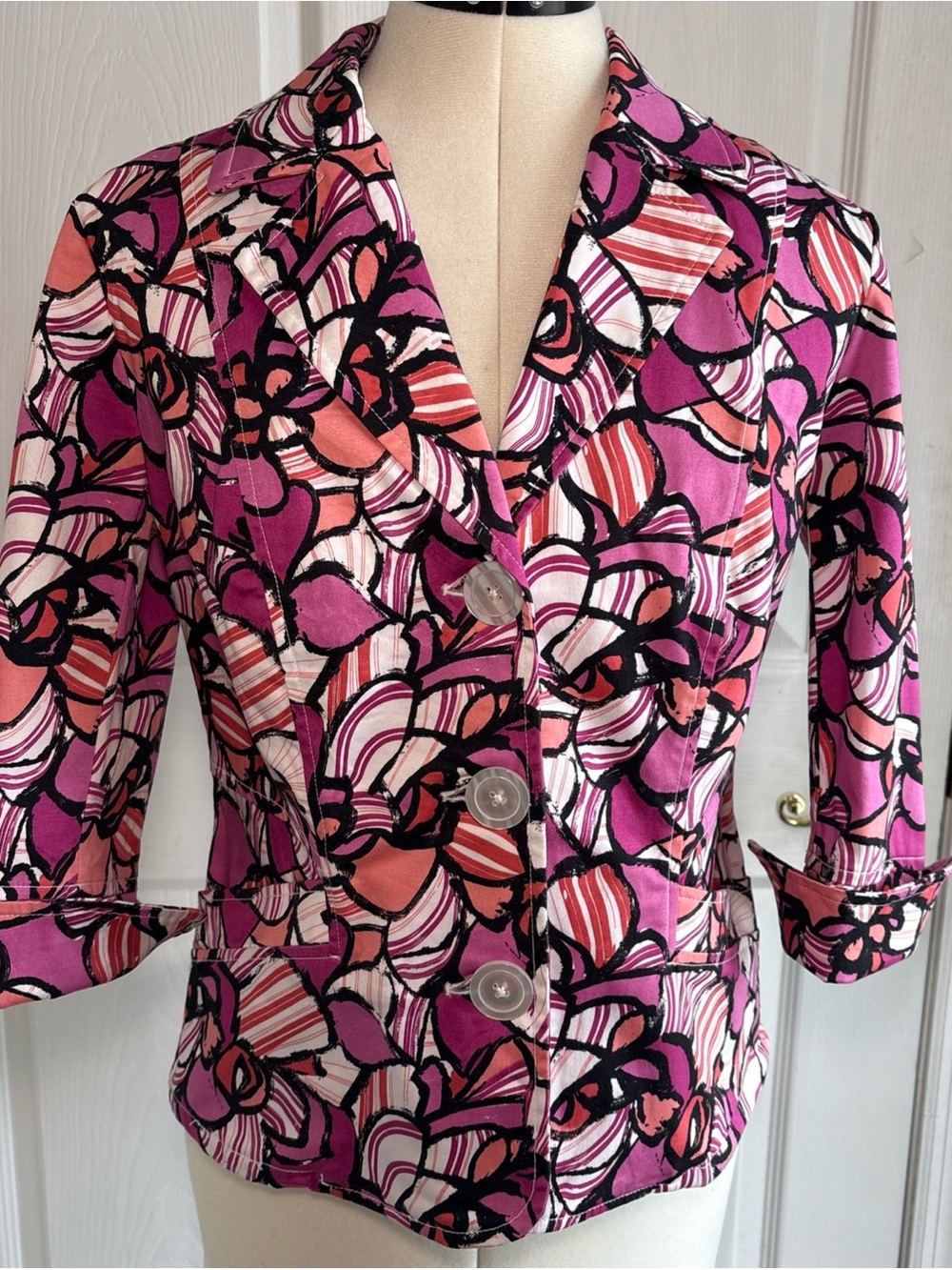 Y2K Womens Pink Floral Mod Print Button Jacket